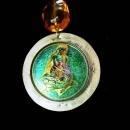 Dreamy Mermaid Goddess necklace Faceted hammered silver glass medallion Drop reversible statement jewelry Nautical delight