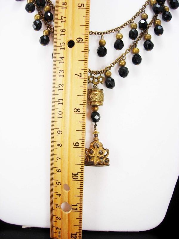 Antique Jet Mourning necklace with festoon drops and antique Lucy Fob chandelier drops double strand vintage jewelry