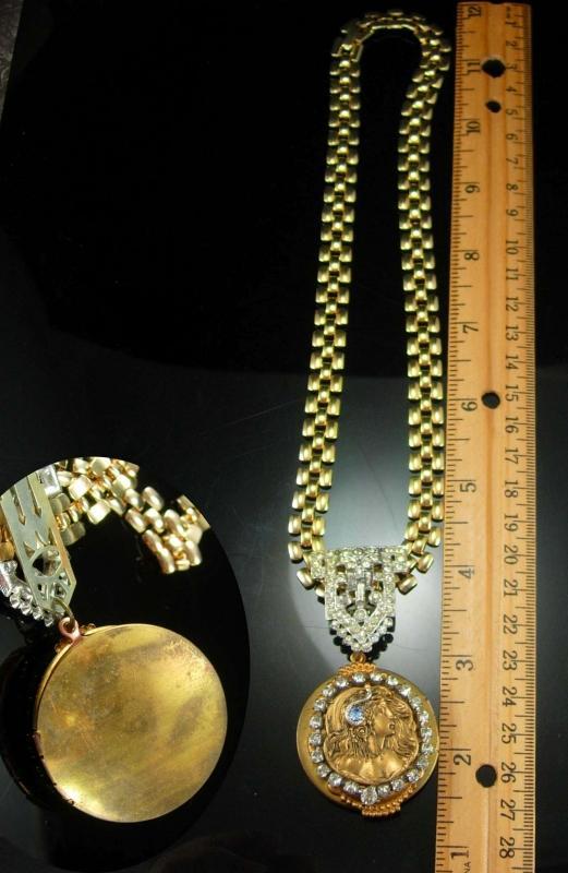 Exotic art nouveau locket Cleopatra vintage bookchain necklace with jeweled snake in her hair