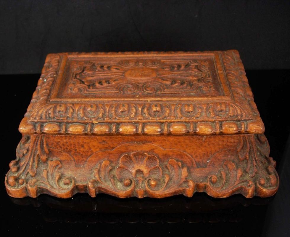 Antique Coffin box Victorian Bible case miniature coffin casket ornate baroque carving Trinket jewelry dresser heirloom vintage chest