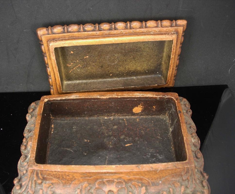 Antique Coffin box Victorian Bible case miniature coffin casket ornate baroque carving Trinket jewelry dresser heirloom vintage chest