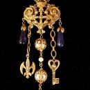 Gothic Vintage chandelier charm necklace and Brooch Enamel and pearls and genuine amethyst.