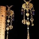 Gothic Vintage chandelier charm necklace and Brooch Enamel and pearls and genuine amethyst.