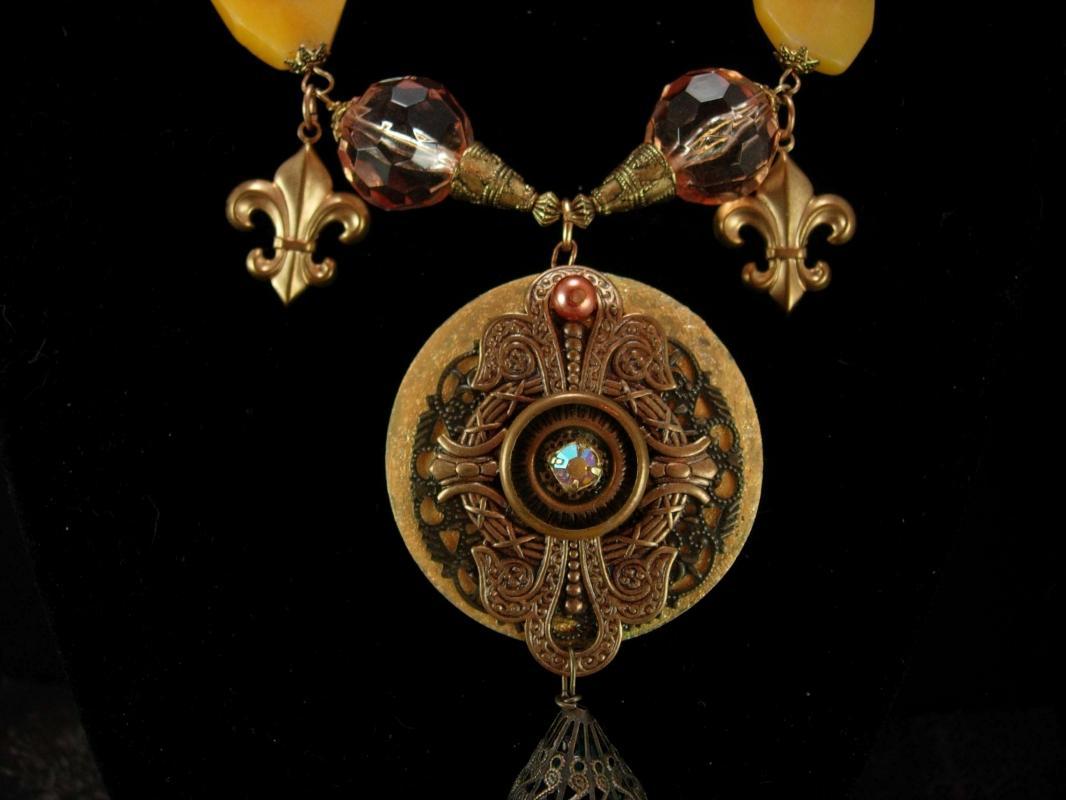 Bohemian Crystal semi PRecious Gothic chandelier OOAK huge DRAMATIC Medallion necklace