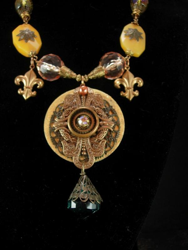 Bohemian Crystal semi PRecious Gothic chandelier OOAK huge DRAMATIC Medallion necklace
