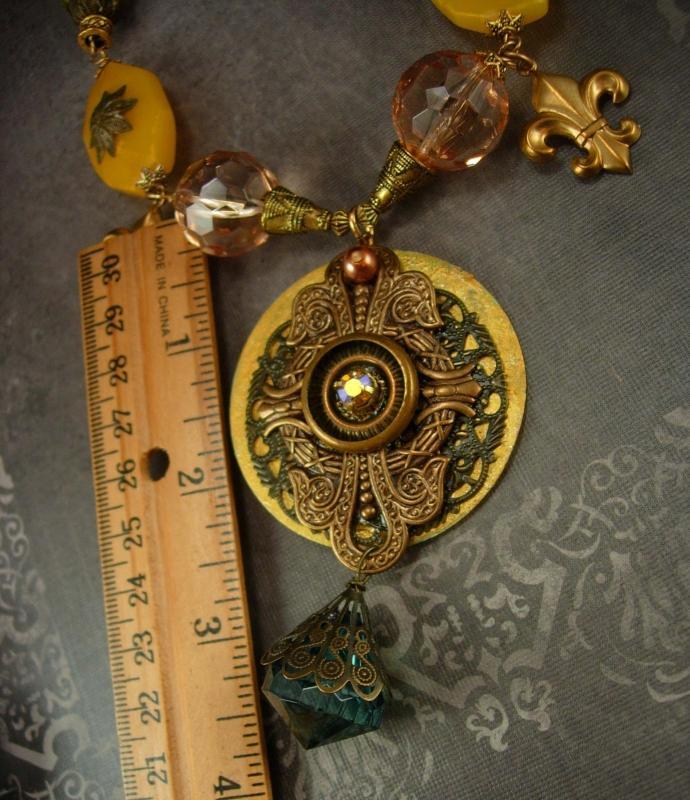 Bohemian Crystal semi PRecious Gothic chandelier OOAK huge DRAMATIC Medallion necklace
