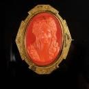 Antique coral cameo brooch Large setting with C clasp