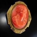 Antique coral cameo brooch Large setting with C clasp