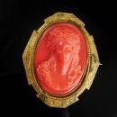 Antique coral cameo brooch Large setting with C clasp