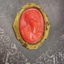 Antique coral cameo brooch Large setting with C clasp
