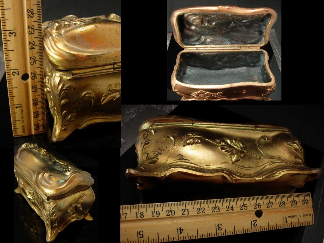 LONG Antique Jewelry casket Coffin box Victorian Dove Bird ornate baroque LARGE Trinket jewelry dresser heirloom vintage chest Ormolu