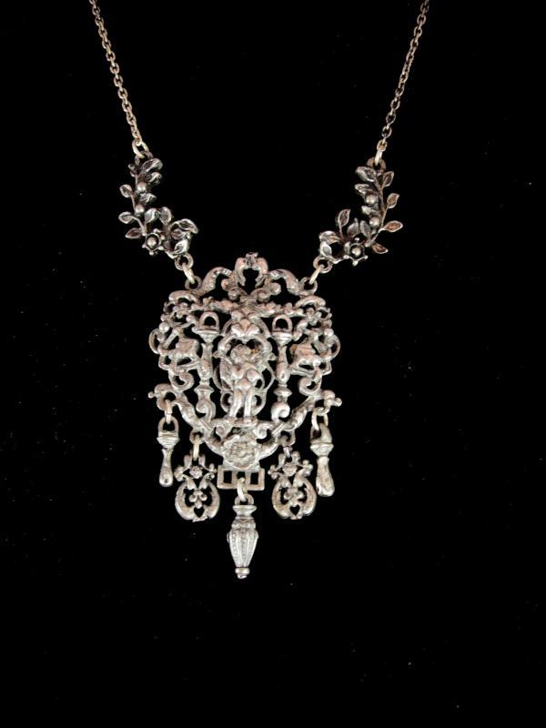 Antique renaissance Necklace Cherub figural chandelier drop necklace