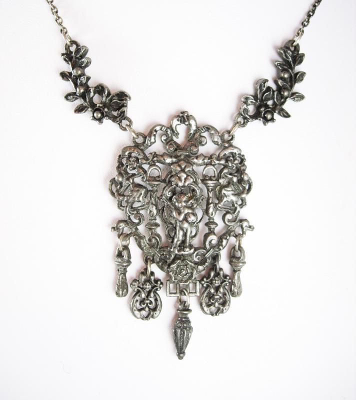 Antique renaissance Necklace Cherub figural chandelier drop necklace