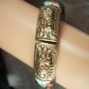 ANTIQUE Bracelet dragon heads flower Enamel Foo dog chinese export figural hand wrought jewelry