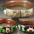 ANTIQUE Bracelet dragon heads flower Enamel Foo dog chinese export figural hand wrought jewelry
