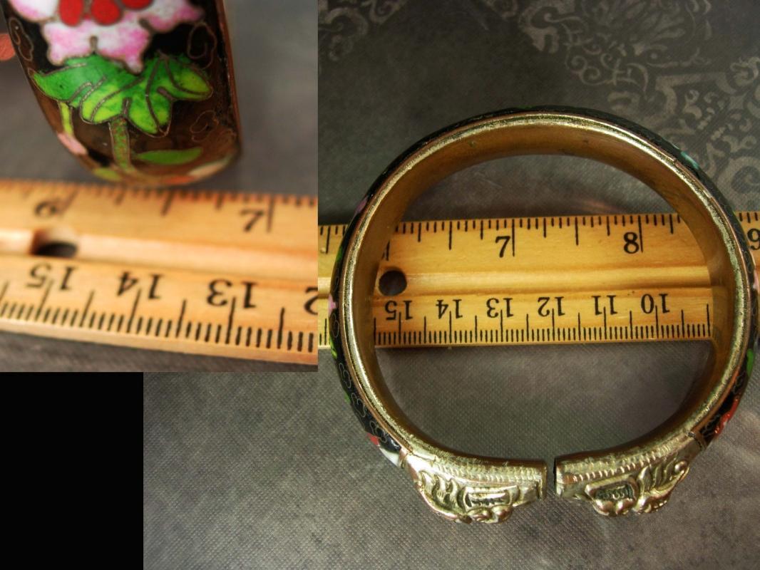 ANTIQUE Bracelet dragon heads flower Enamel Foo dog chinese export figural hand wrought jewelry