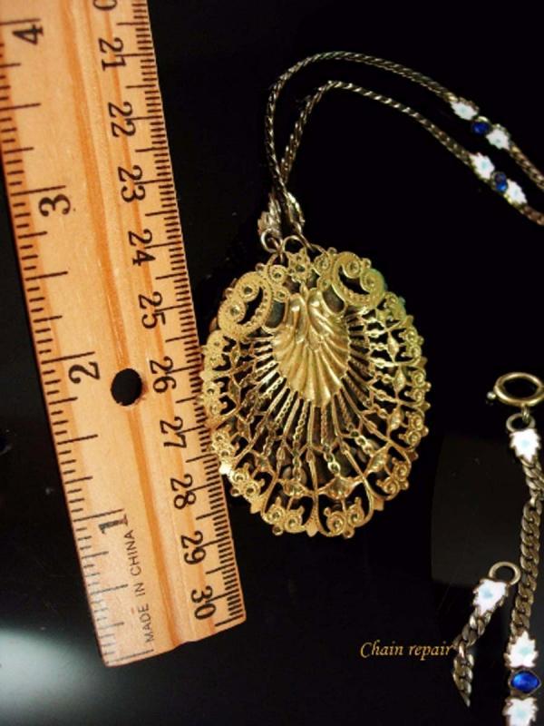 Czech Necklace Vintage Max Neiger 1920 ART Deco BLUE enamel glass Victorian Jewelry Brass filigree pendant