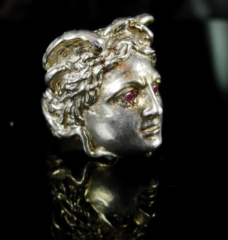 Vintage Huge sterling Medusa Ring Sterling snakes Goddess ring size 8