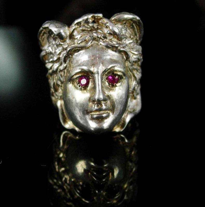 Vintage Huge sterling Medusa Ring Sterling snakes Goddess ring size 8