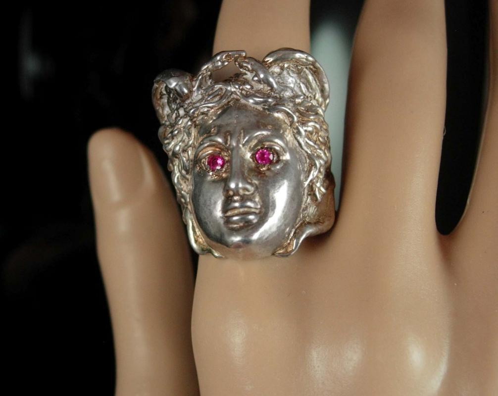 Vintage Huge sterling Medusa Ring Sterling snakes Goddess ring size 8