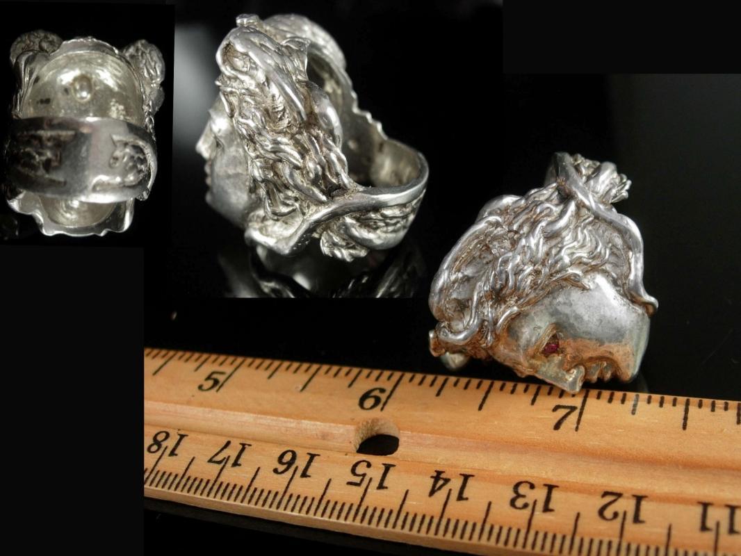 Vintage Huge sterling Medusa Ring Sterling snakes Goddess ring size 8