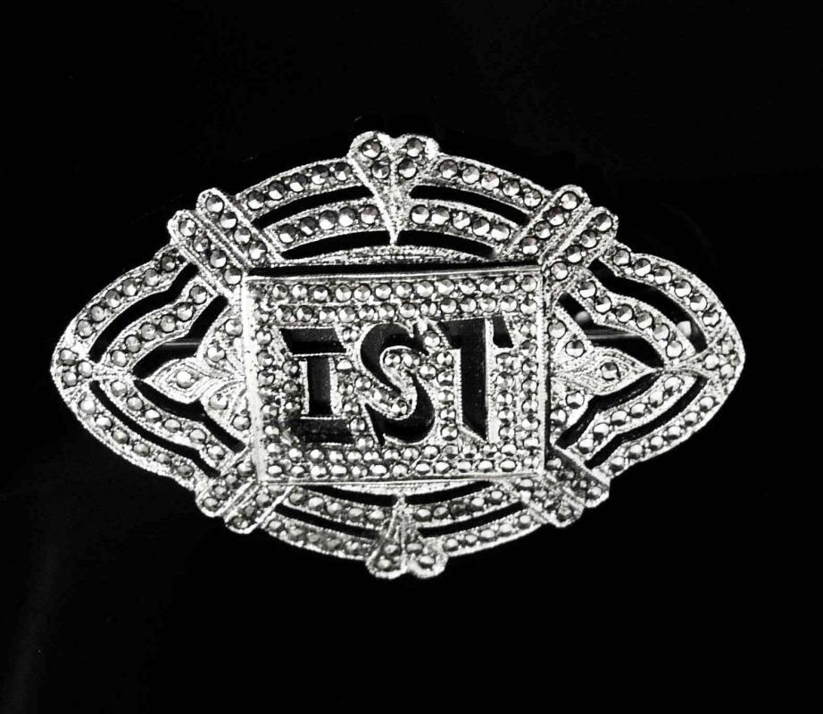 Fancy Sterling Antique Marcasite brooch Initial letter IST LSI peronalized art deco silver estate heirloom art deco vintage jewelry