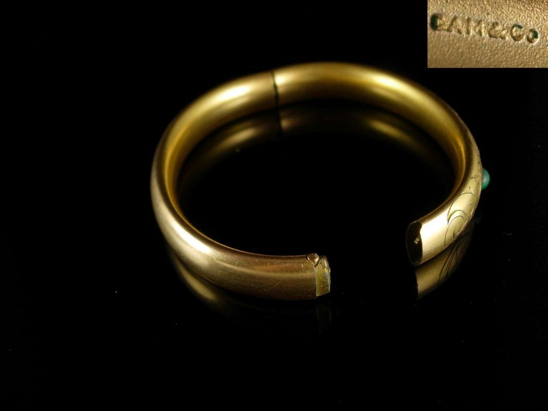 Antique Victorian Bracelet Vintage hinged bangle Malachite signed vintage gold Fancy etchings