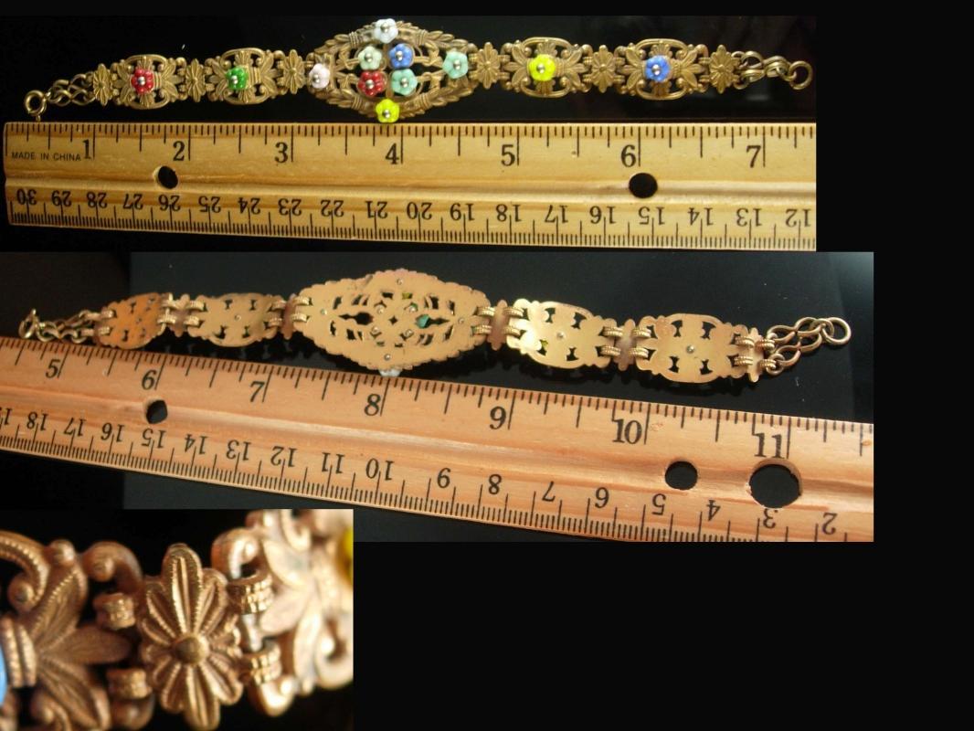 Vintage czech flower Bracelet art deco ornate brass filigree Rare beauty estate jewelry
