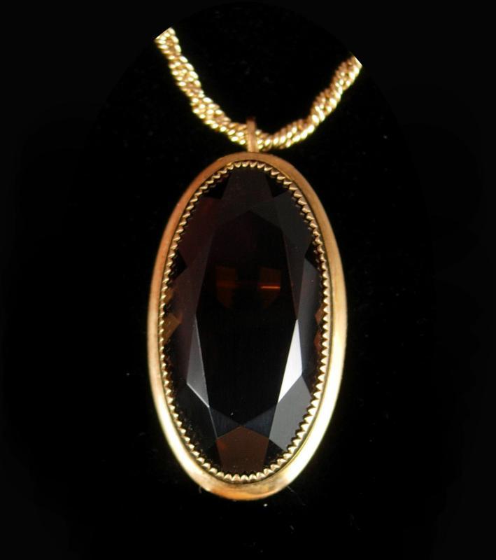 Vintage DEco BRacelet & Brooch Smoky Topaz signed pendant