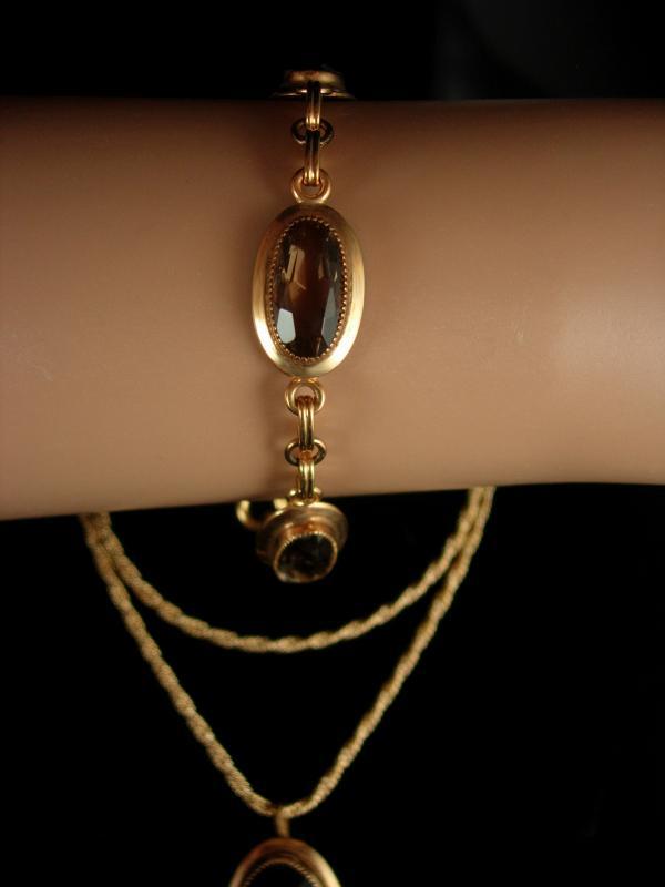 Vintage DEco BRacelet & Brooch Smoky Topaz signed pendant