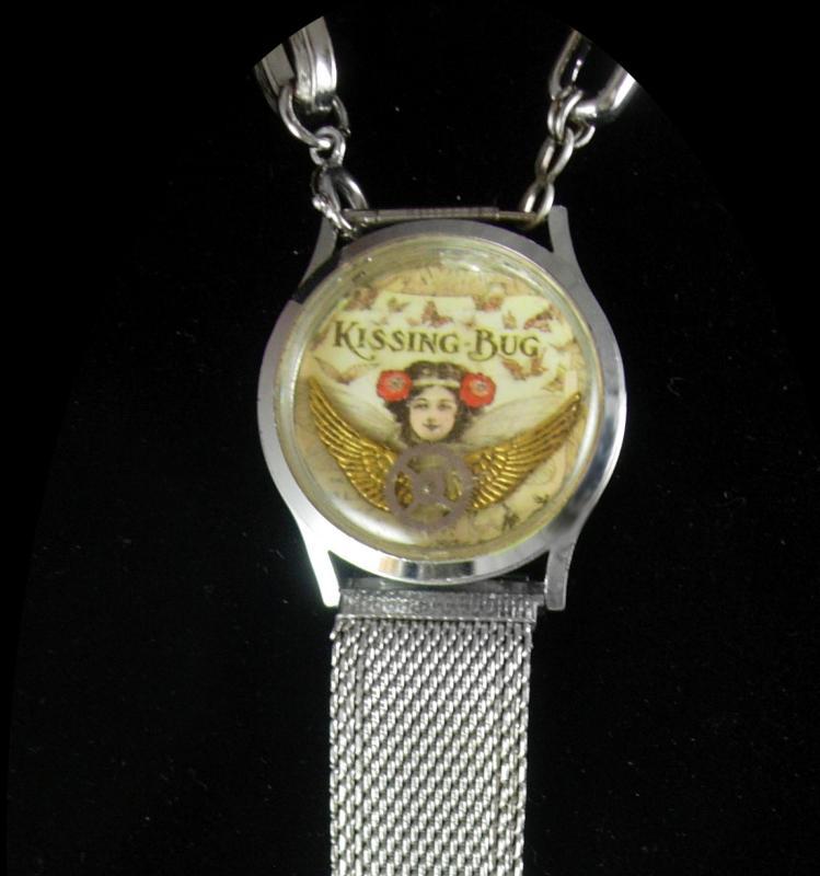 Art deco necklace Angel Necklace assemblage necklace Victorian watch fob chain Valentine 1909 Kissing bug shrine necklace steampunk necklace
