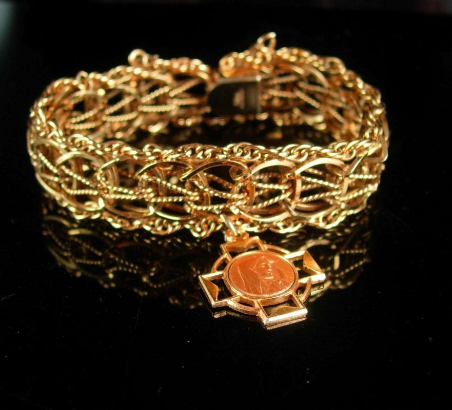 Gold filled Bracelet Religious bracelet vintage gold bracelet Virgin mary medal 12kt gold filled bracelet catholic cross charm
