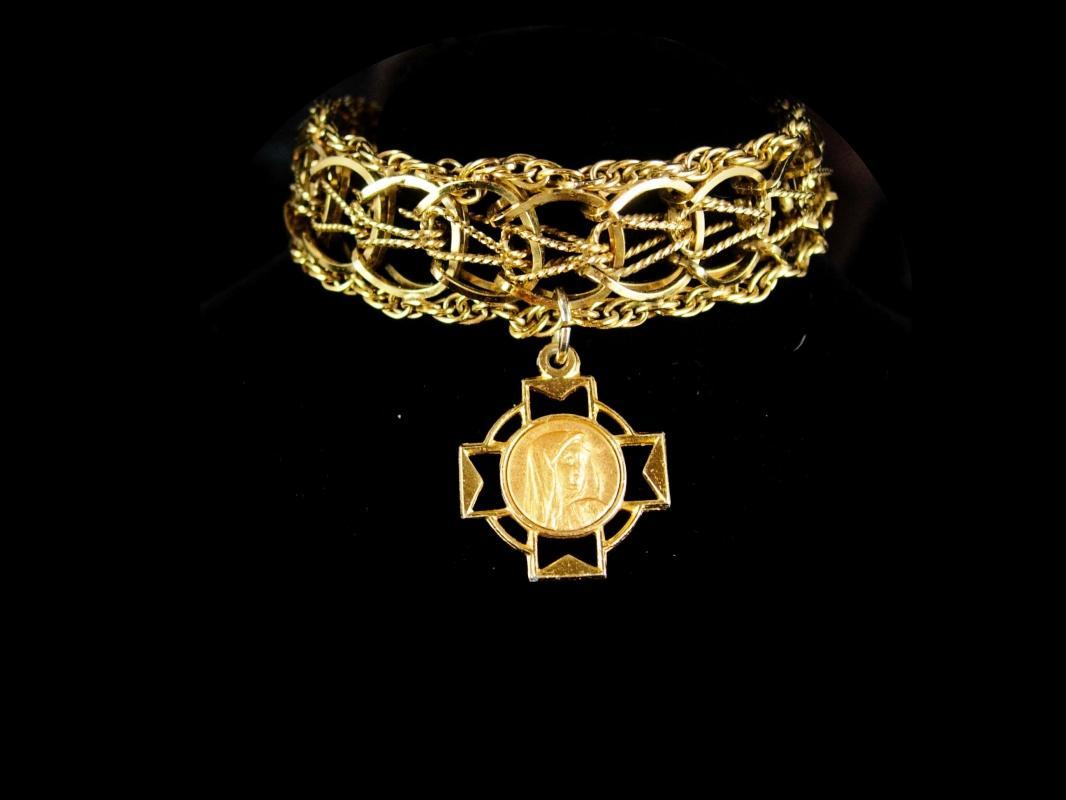 Gold filled Bracelet Religious bracelet vintage gold bracelet Virgin mary medal 12kt gold filled bracelet catholic cross charm