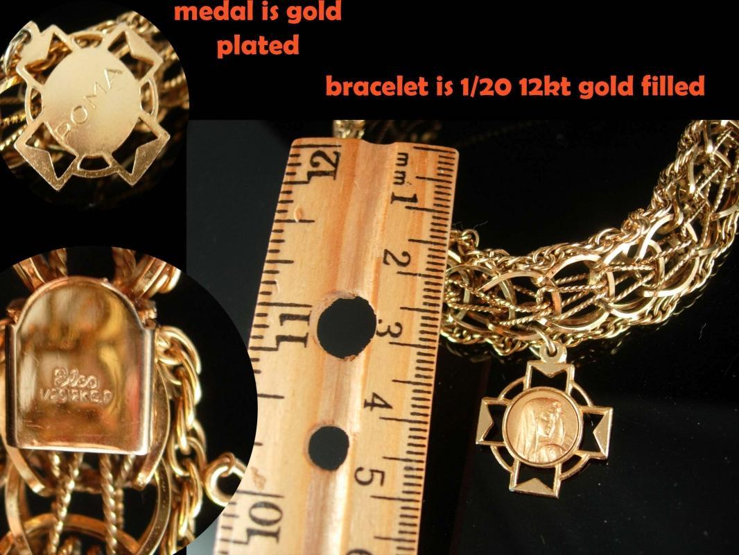 Gold filled Bracelet Religious bracelet vintage gold bracelet Virgin mary medal 12kt gold filled bracelet catholic cross charm