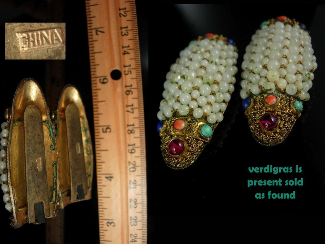 Antique Dress clips Chinese export jewelry rare estate jewelry Filigree dress clip set China export jewellery vintage chinese dress clips