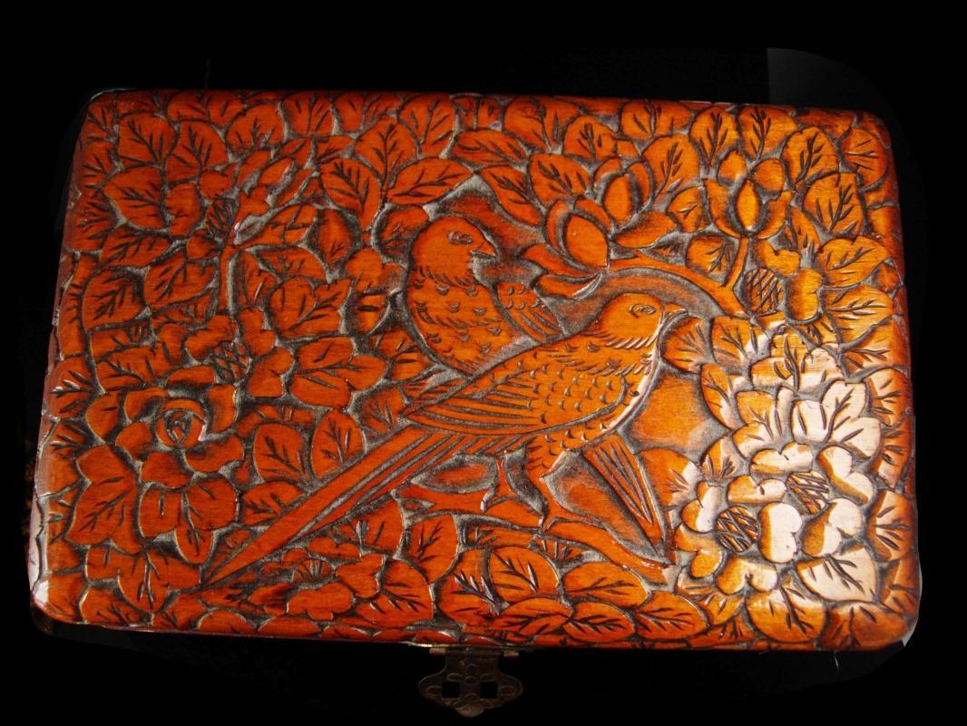 Antique chinese box Victorian carved bird box sweetheart chest ornate baroque carving Trinket jewelry box dresser box heirloom vintage chest