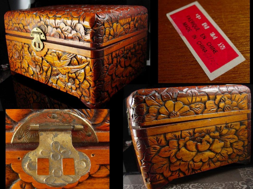 Antique chinese box Victorian carved bird box sweetheart chest ornate baroque carving Trinket jewelry box dresser box heirloom vintage chest
