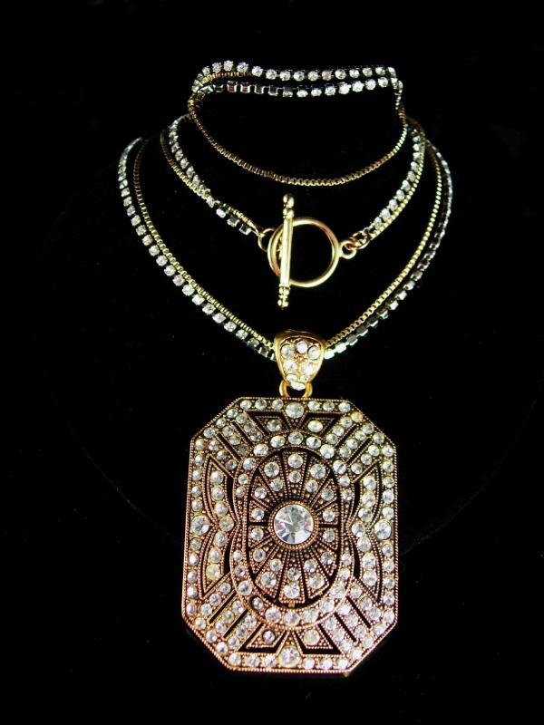 Vintage Religious Saint Necklace Vintage deco style rhinestone 30