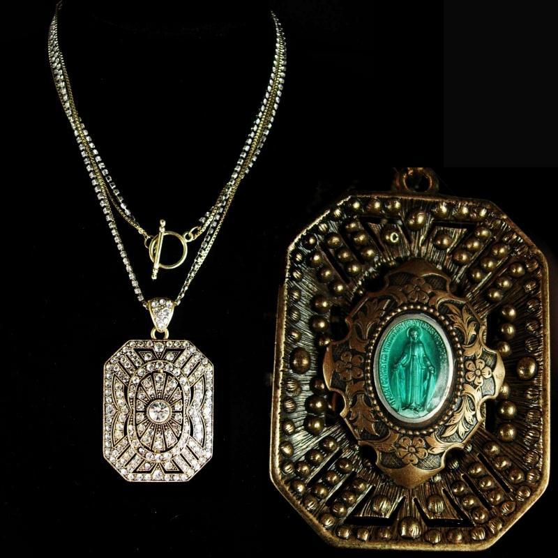 Vintage Religious Saint Necklace Vintage deco style rhinestone 30
