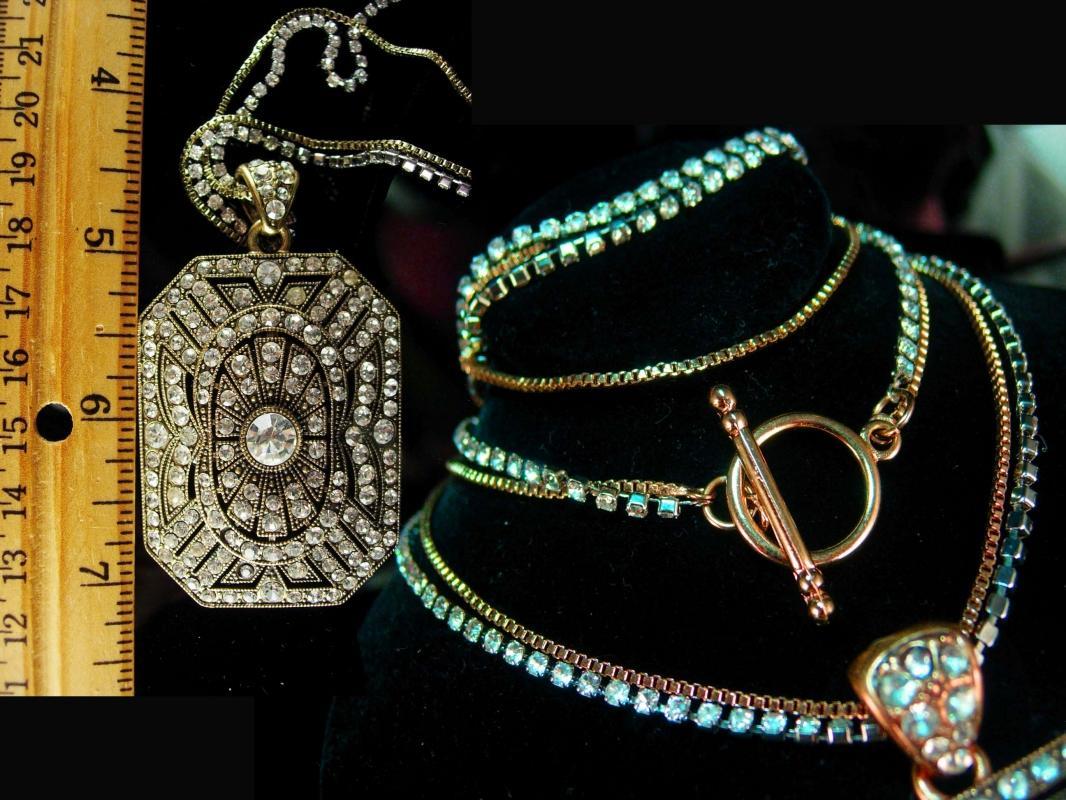 Vintage Religious Saint Necklace Vintage deco style rhinestone 30