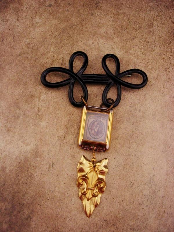 VIntage brooch 1897 Louisiana Rag music brooch assemblage charm watch fob brooch with miniature glass cased music