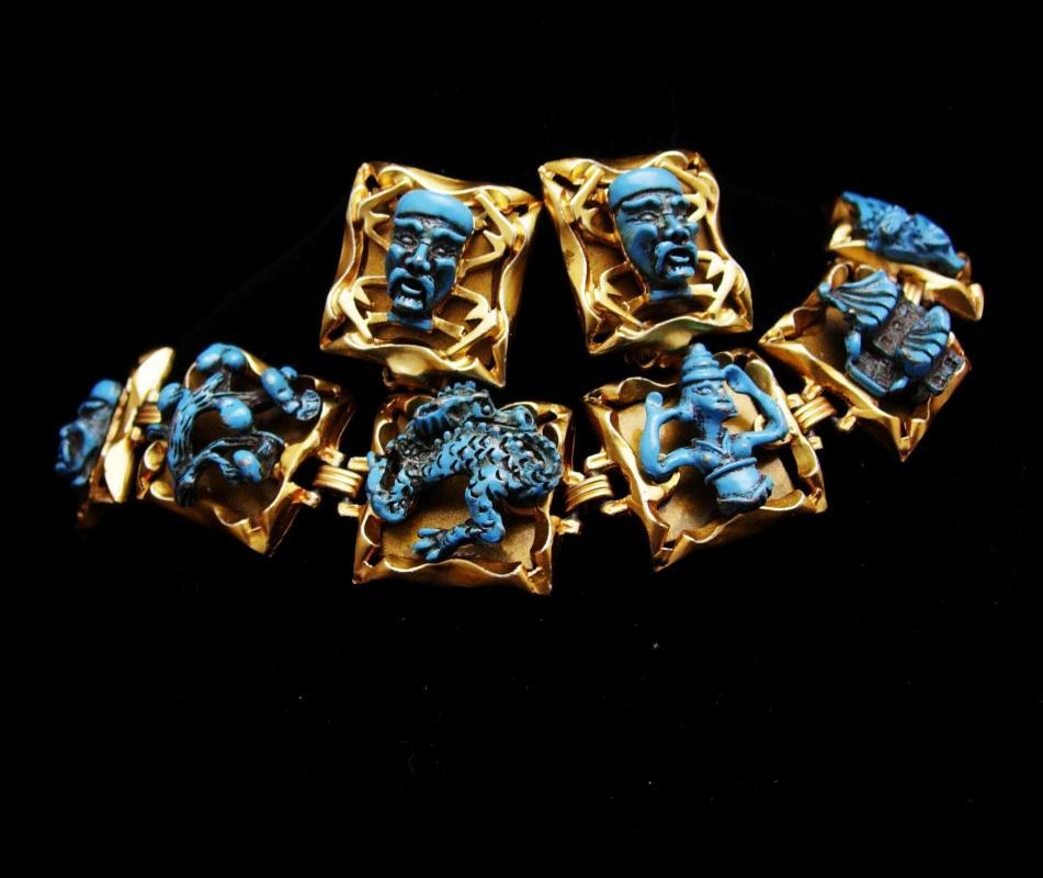 Dragon set VINTAGE ENAMEL medieval DRAGON Devil bracelet earrings parure