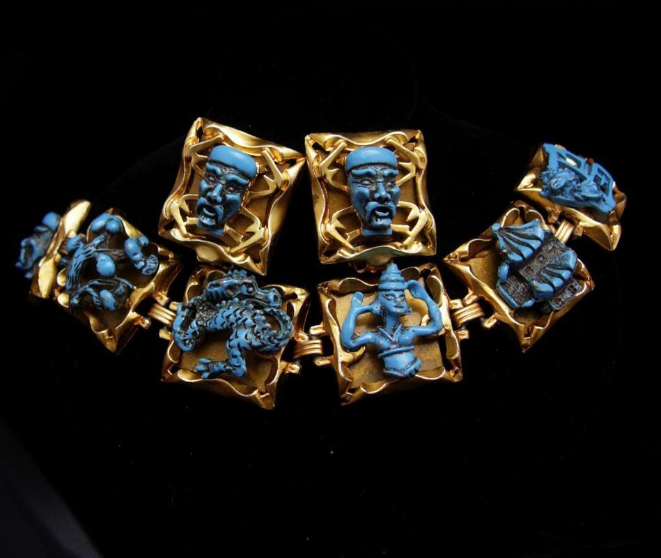 Dragon set VINTAGE ENAMEL medieval DRAGON Devil bracelet earrings parure