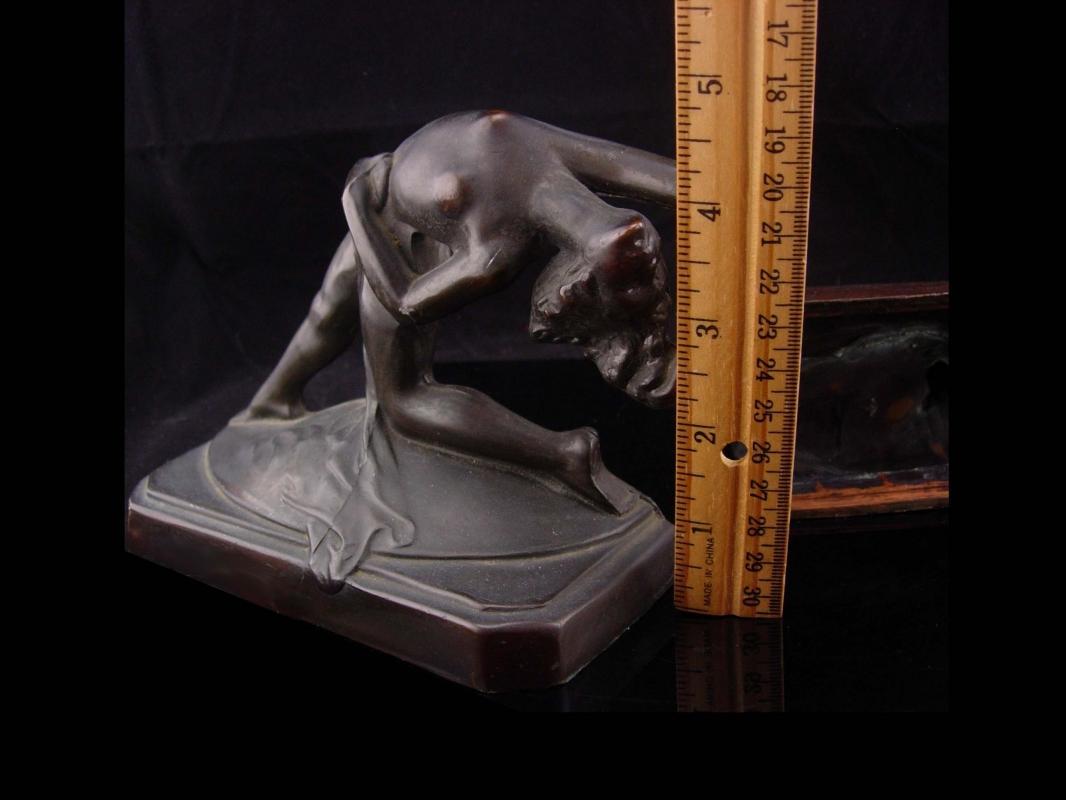 Art deco nude bookends / bronze erotic figural / antique statue / nude sculpture set / art nouveau book ends / french art