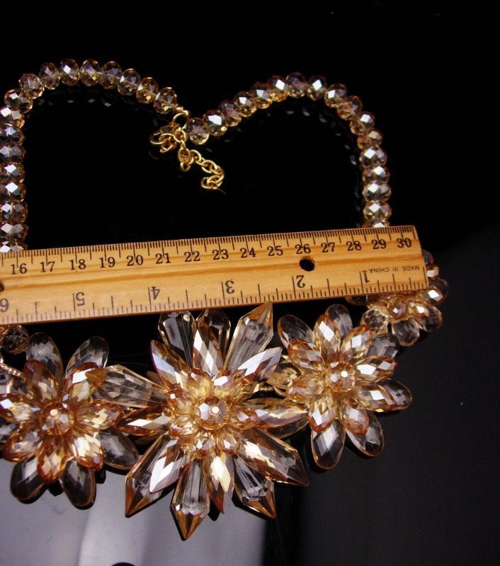 Runway necklace / huge statement choker / crystal faceted bib / flower bib / brilliant faceted glass / pale yellow jewelry / couture jewelry