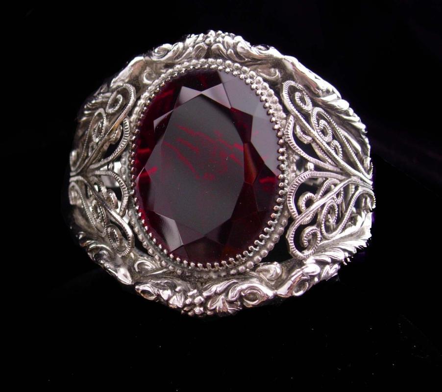 Whiting & Davis bracelet / HUGE red stone / Goddess bangle / Vintage signed jewelry / silver estate bracelet / costume jewelry / big cuff