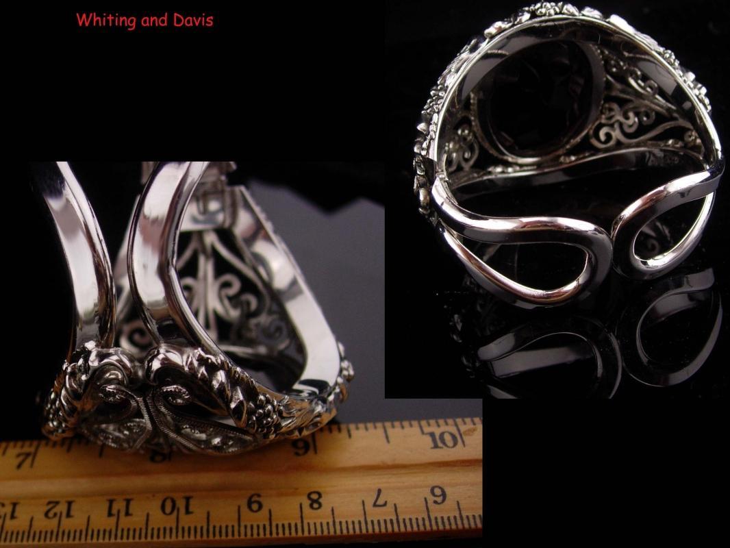Whiting & Davis bracelet / HUGE red stone / Goddess bangle / Vintage signed jewelry / silver estate bracelet / costume jewelry / big cuff