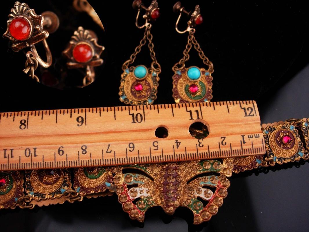 Antique czech earrings / moon star jewelry / Butterfly headband/ art nouveau jewelry / Vintage Czech Enamel / Antique estate jewelry / gypsy