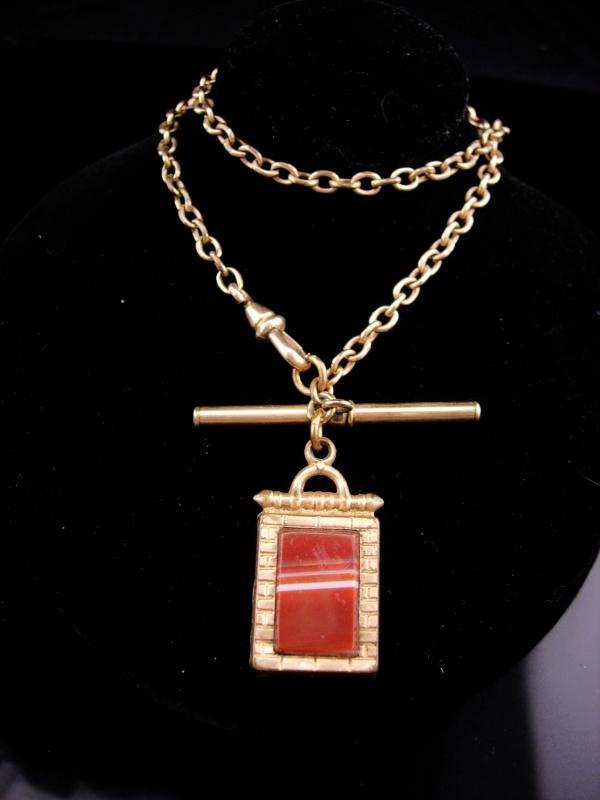 Antique watch fob / victorian sardonyx / rose gold / vintage watch chain / Antique necklace / estate jewelry / statement necklace / agate