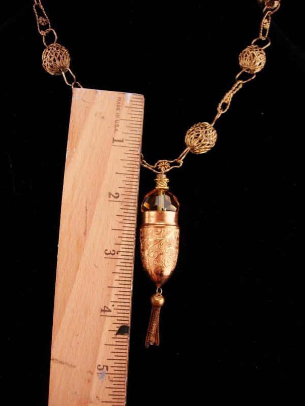 Victorian Necklace / antique fob chain / Thimble holder / Citrine glass / antique tassel / chatelaine necklace / rose gold filled